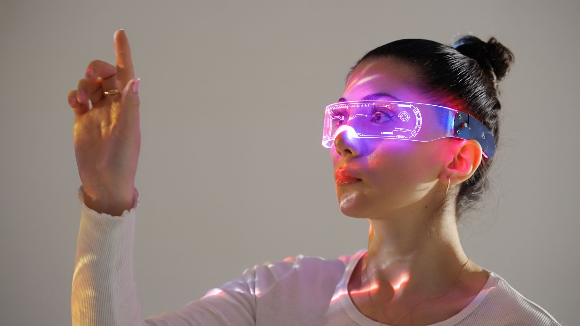 Young woman with smart glasses